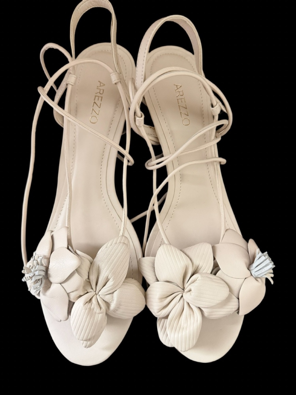 AREZZO | White Leather Flower Wrap-Around Sandals - Picture 5 of 5
